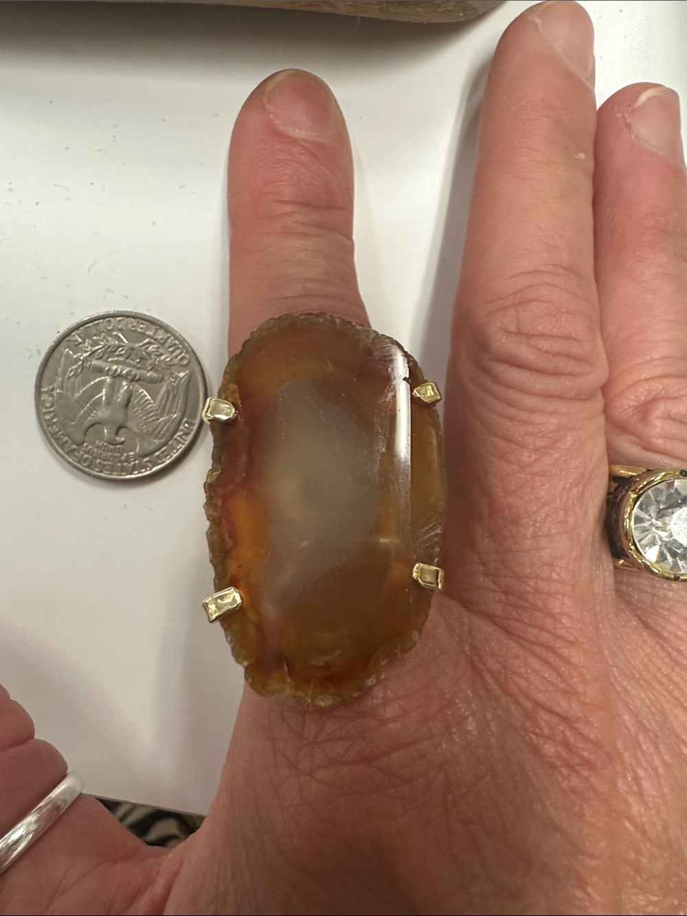 Handcrafted Brown Agate Statement Ring - Women Jewelry size 7.5